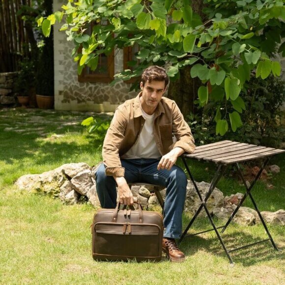 ⚡Men Deep Brown Fits 15.6 Inch Laptop Crossbody Bag Attached Leather Briefcase - Picture 9 of 9